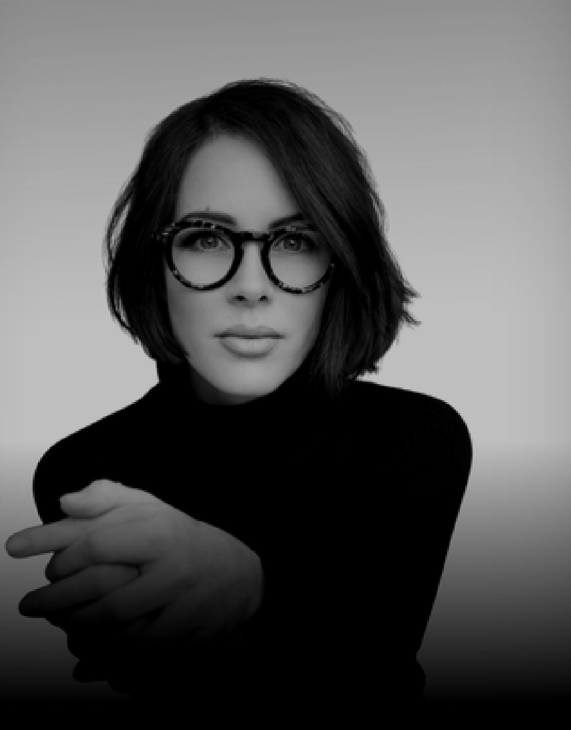 Black-and-white portrait of Karen Jamison